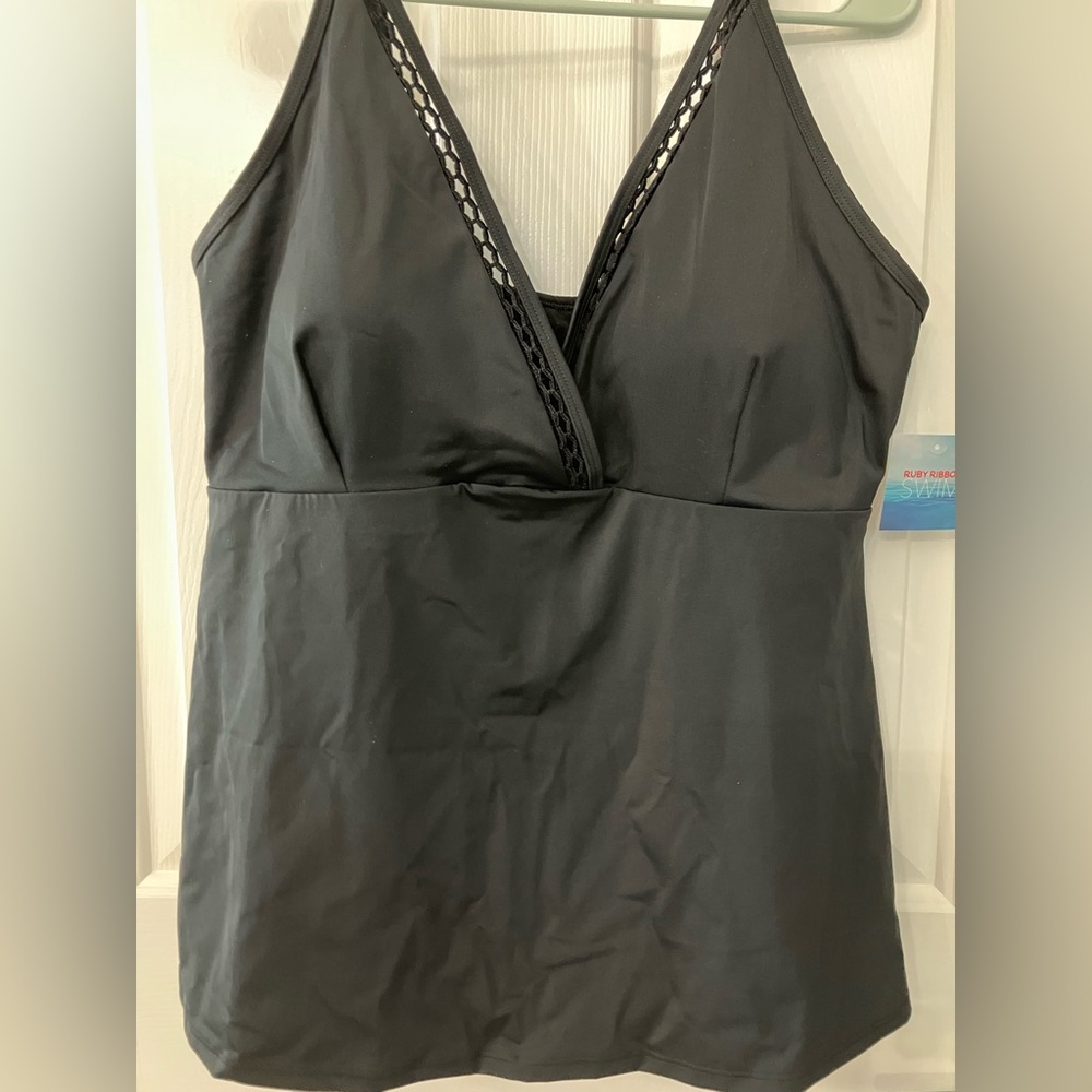 Ruby Ribbon Black V-Neck Swimsuit